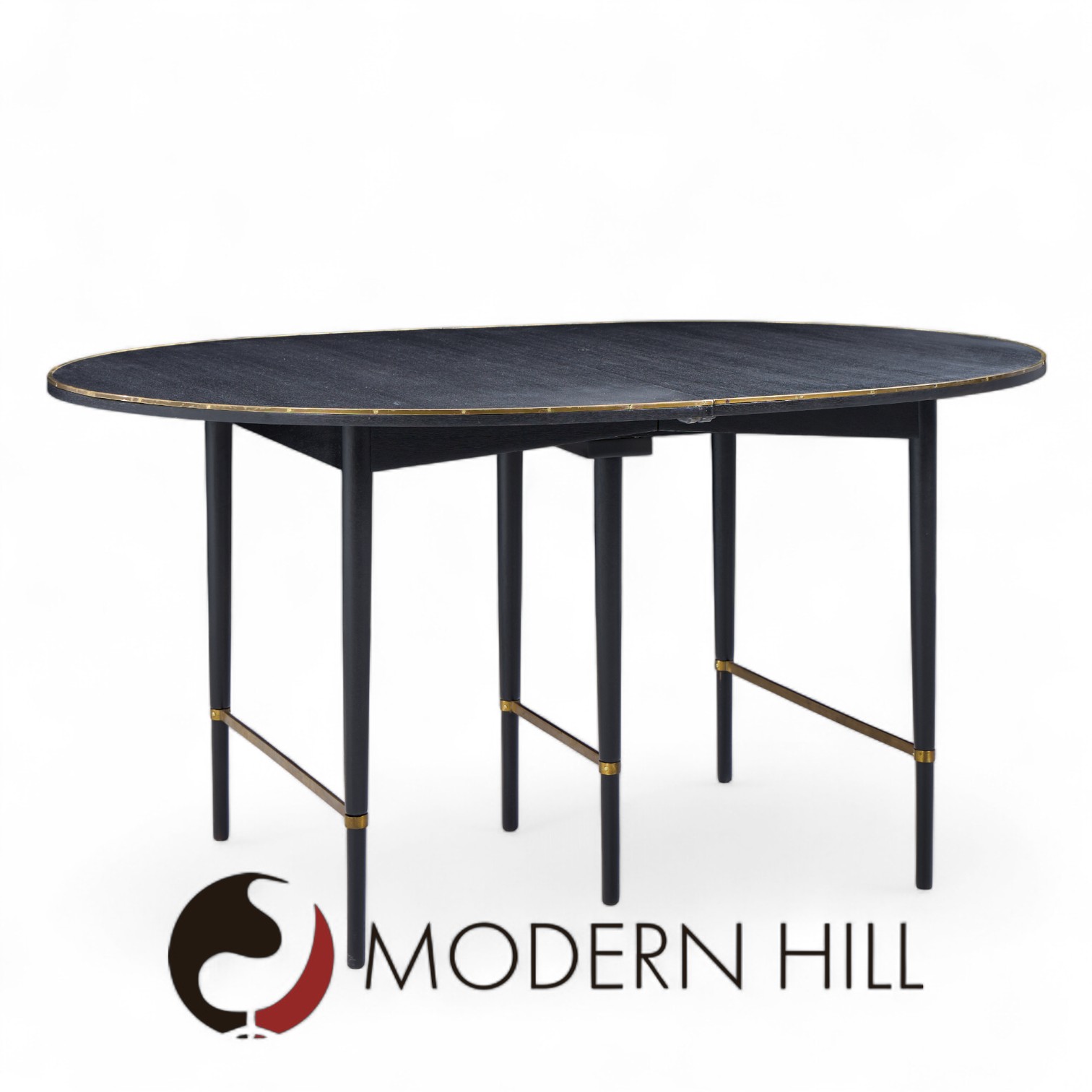 Paul Mccobb for Calvin mid Century Walnut and Brass Dining Table with 6 Leaves