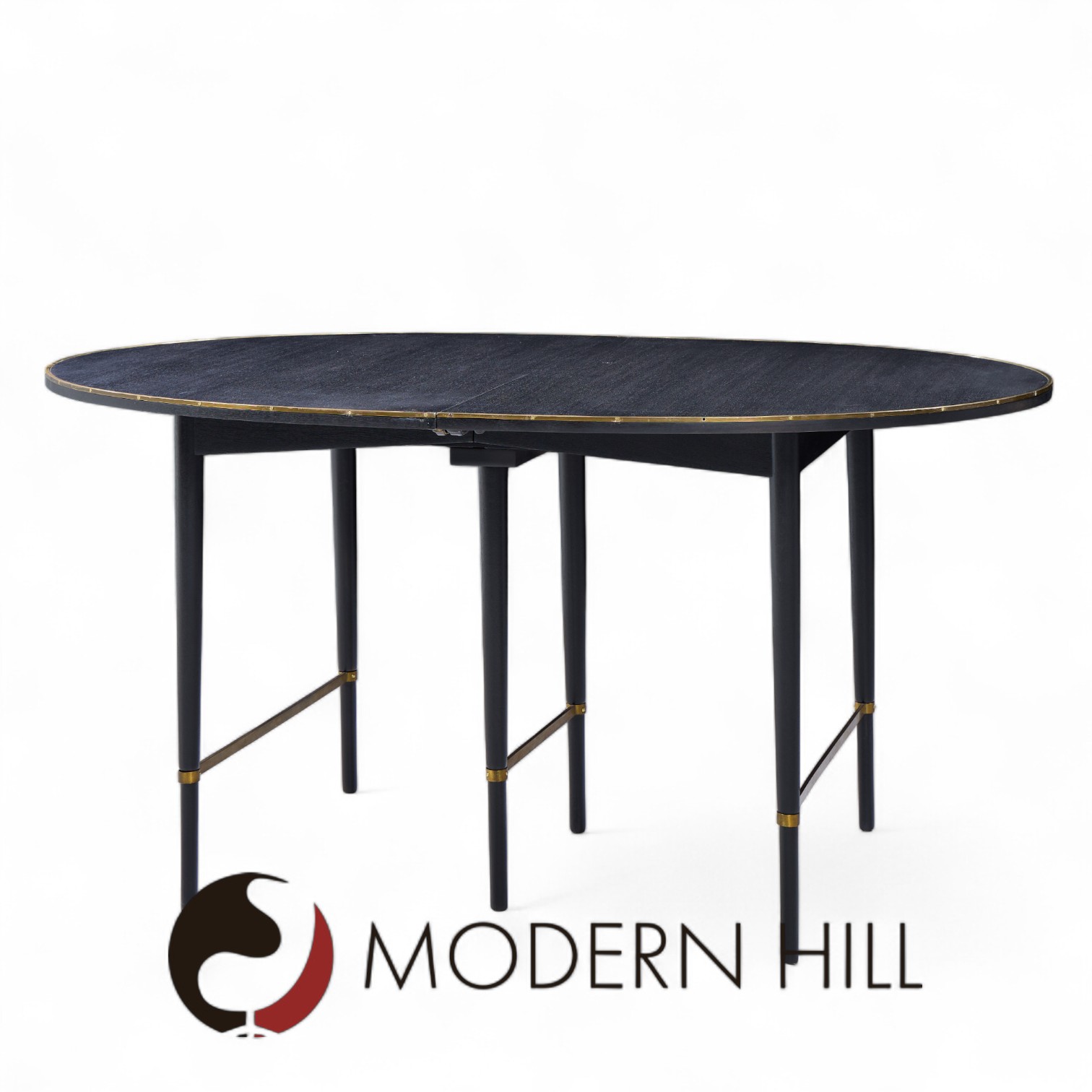 Paul Mccobb for Calvin mid Century Walnut and Brass Dining Table with 6 Leaves