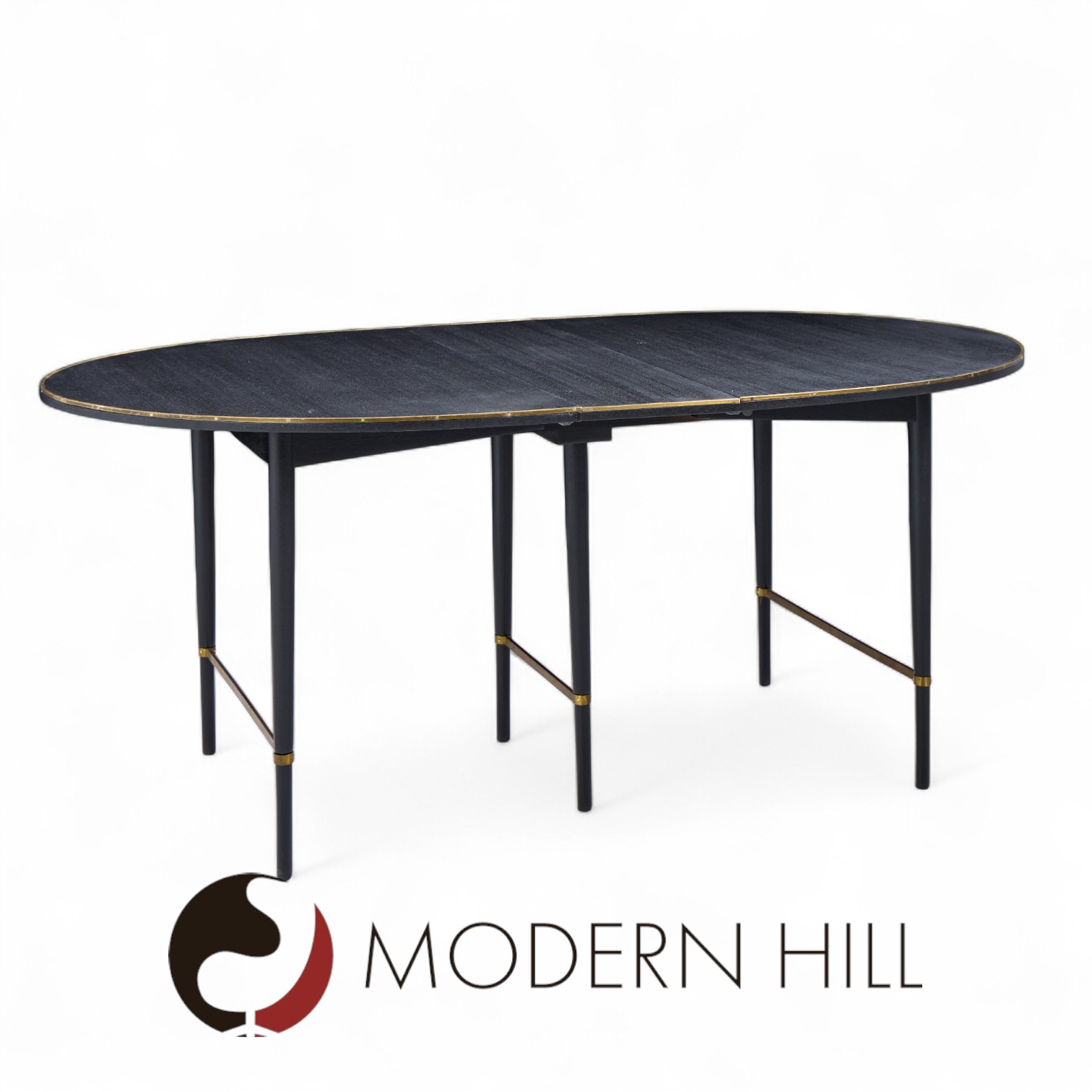 Paul Mccobb for Calvin mid Century Walnut and Brass Dining Table with 6 Leaves