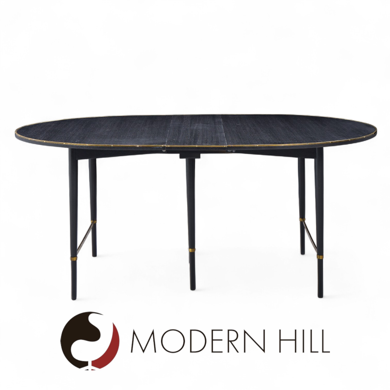 Paul Mccobb for Calvin mid Century Walnut and Brass Dining Table with 6 Leaves