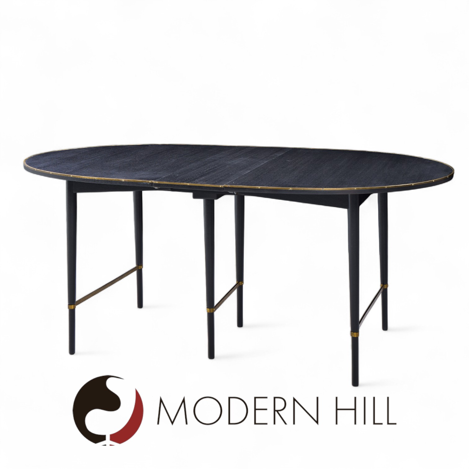 Paul Mccobb for Calvin mid Century Walnut and Brass Dining Table with 6 Leaves