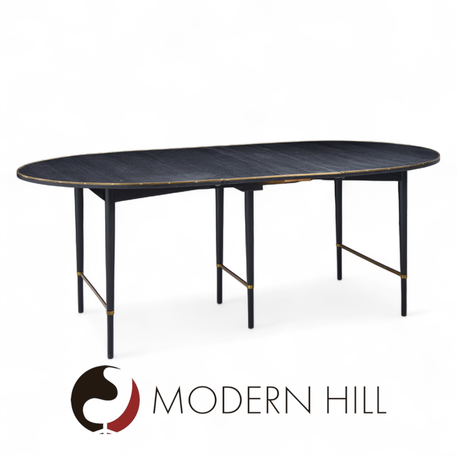 Paul Mccobb for Calvin mid Century Walnut and Brass Dining Table with 6 Leaves