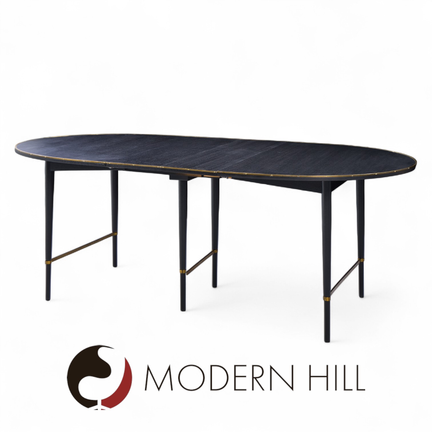 Paul Mccobb for Calvin mid Century Walnut and Brass Dining Table with 6 Leaves