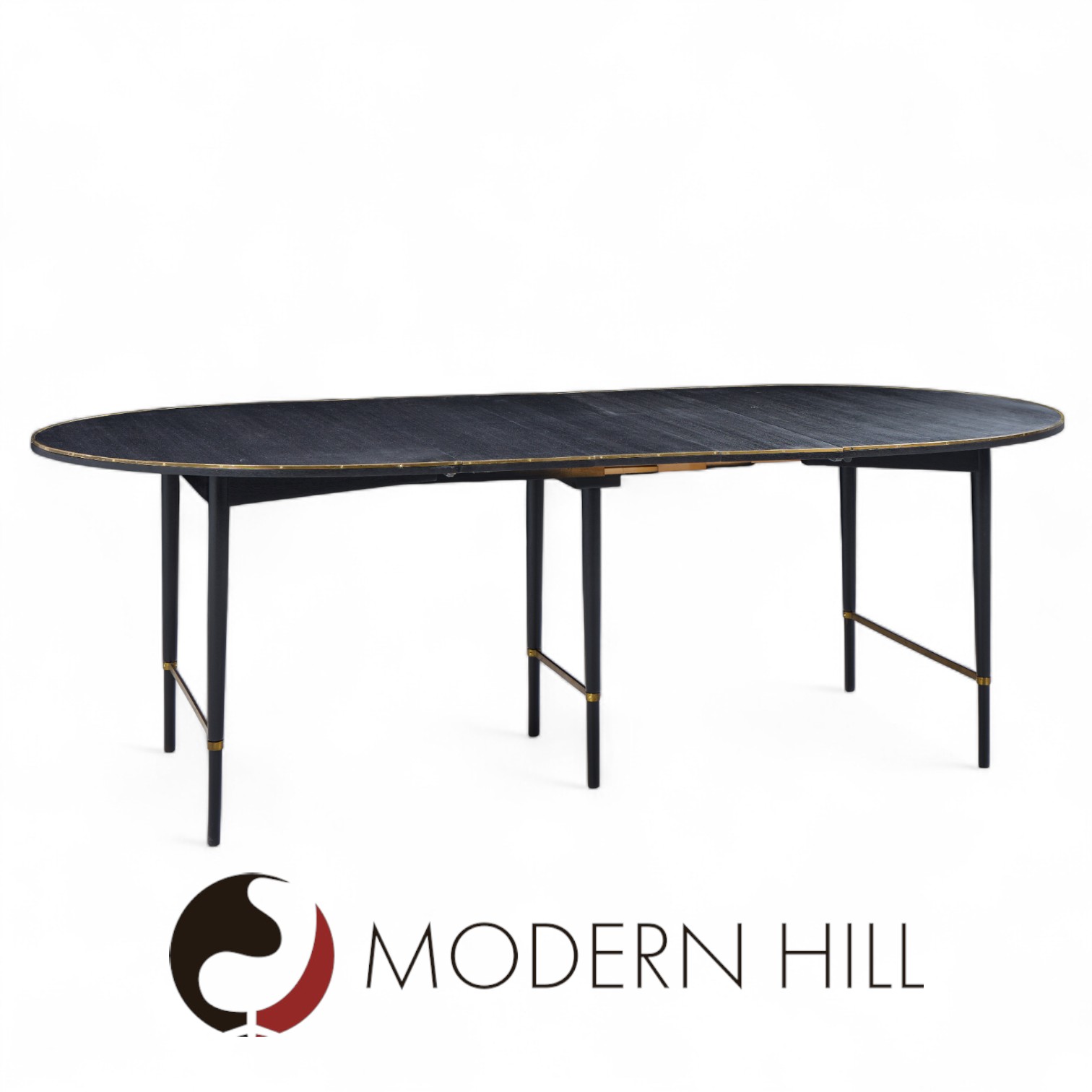 Paul Mccobb for Calvin mid Century Walnut and Brass Dining Table with 6 Leaves