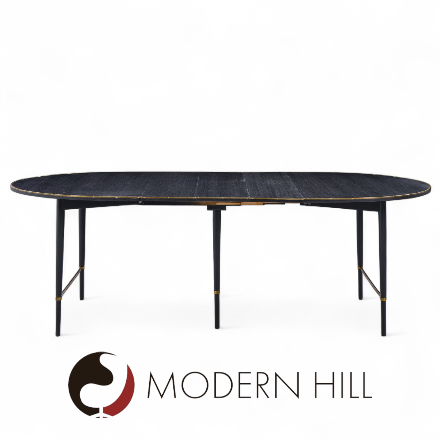 Paul Mccobb for Calvin mid Century Walnut and Brass Dining Table with 6 Leaves