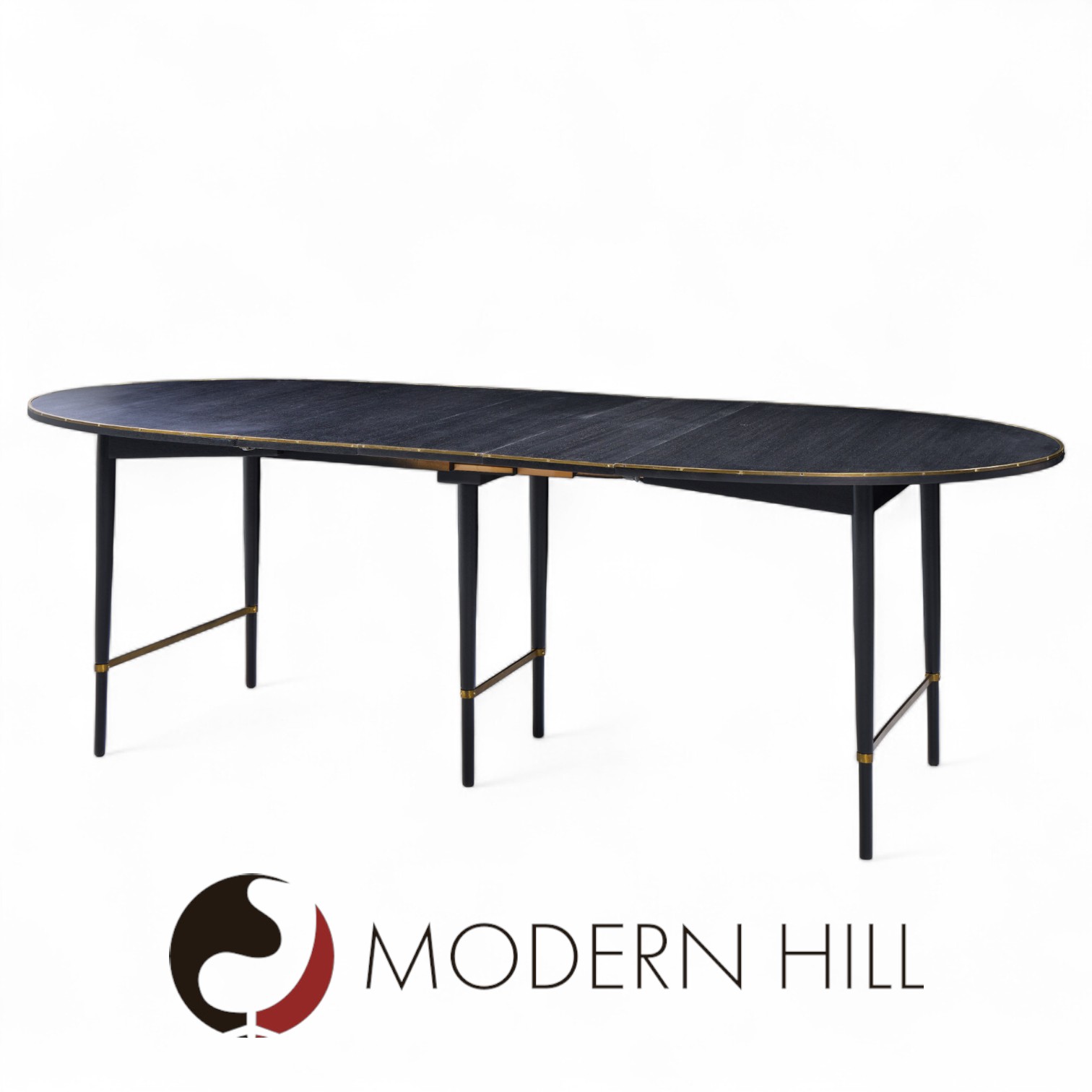 Paul Mccobb for Calvin mid Century Walnut and Brass Dining Table with 6 Leaves