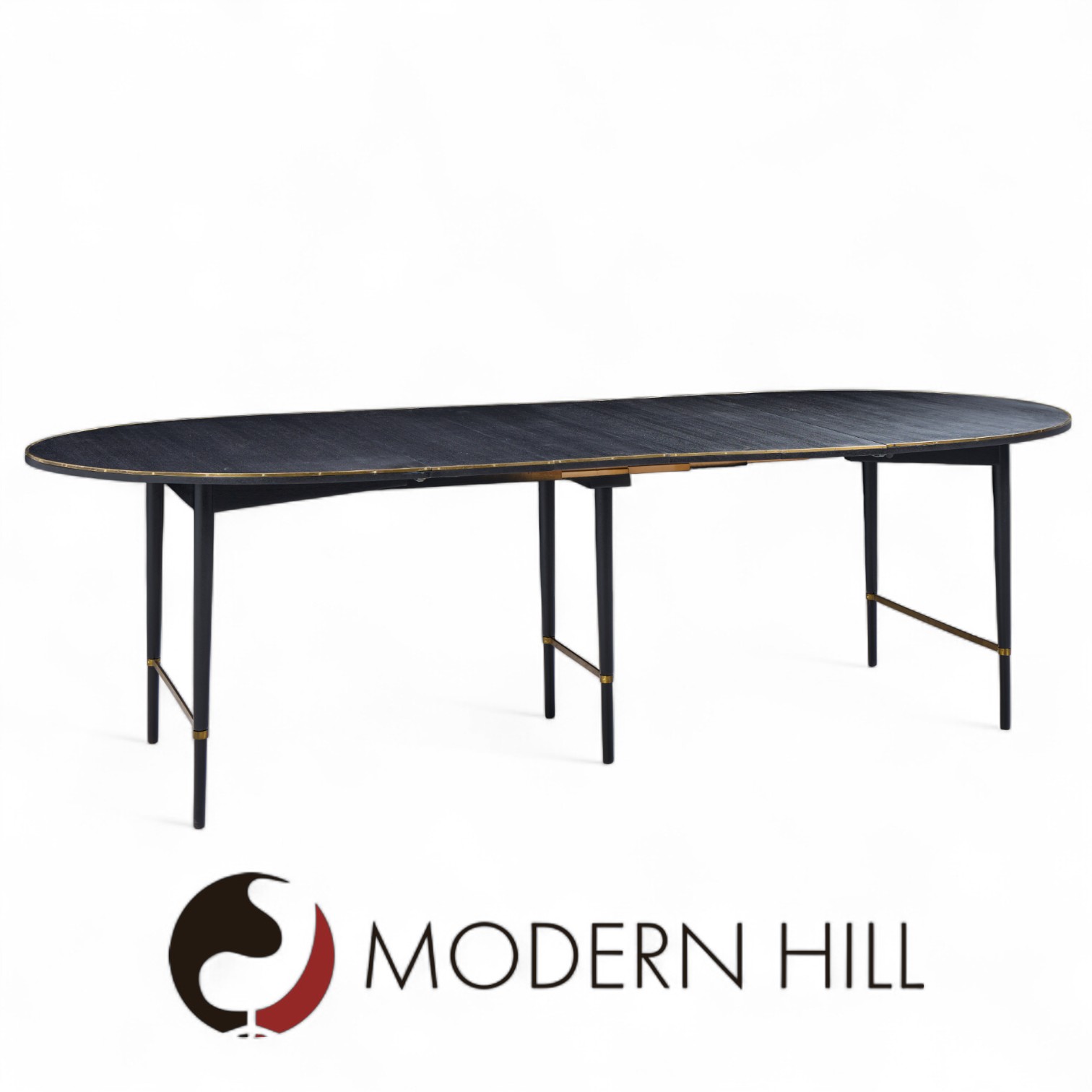 Paul Mccobb for Calvin mid Century Walnut and Brass Dining Table with 6 Leaves