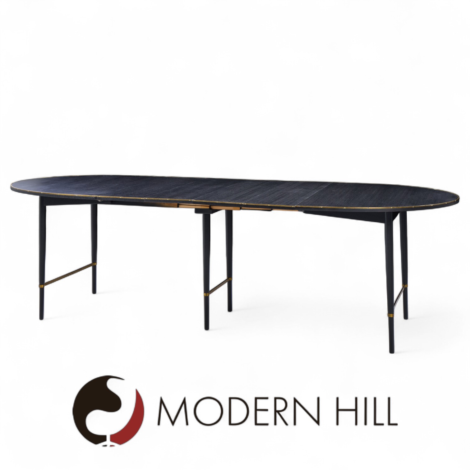 Paul Mccobb for Calvin mid Century Walnut and Brass Dining Table with 6 Leaves