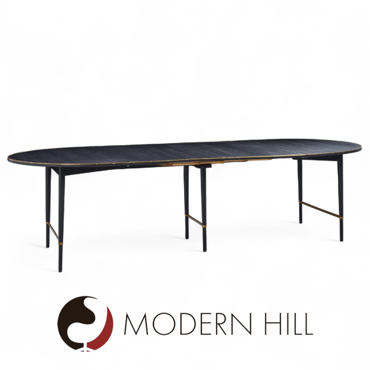 Paul Mccobb for Calvin mid Century Walnut and Brass Dining Table with 6 Leaves