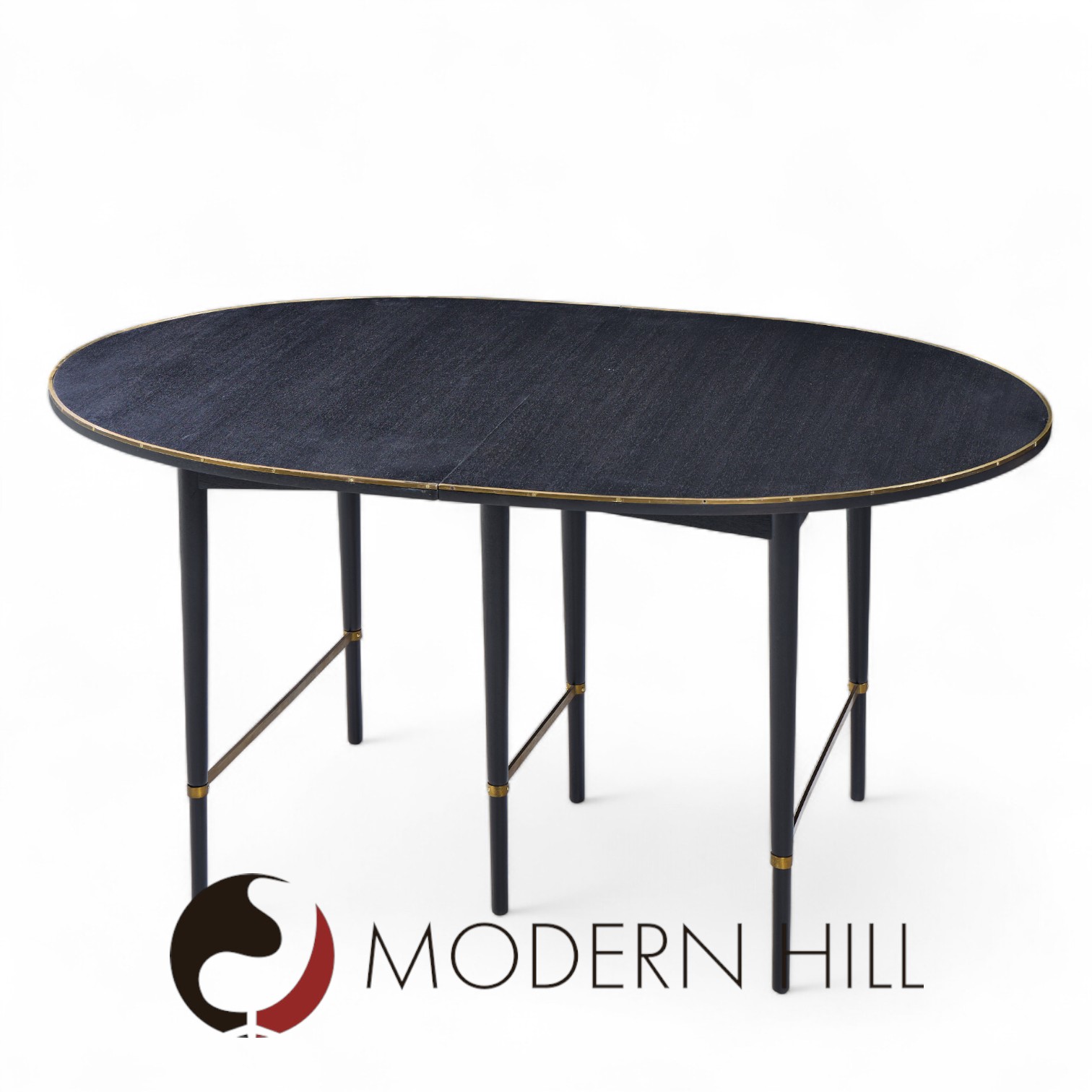 Paul Mccobb for Calvin mid Century Walnut and Brass Dining Table with 6 Leaves