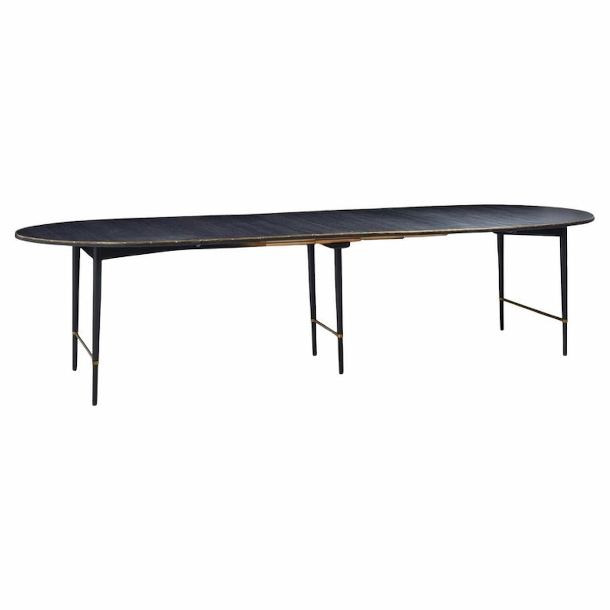 Paul Mccobb for Calvin mid Century Walnut and Brass Dining Table with 6 Leaves