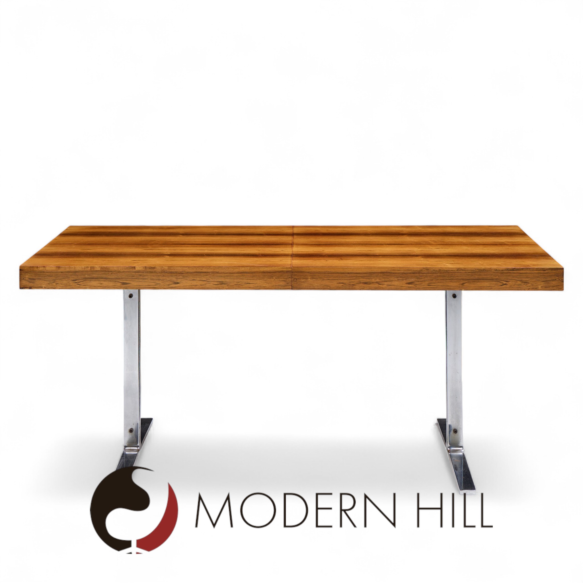 Poul Norreklit for Georg Petersens Mid Century Danish Rosewood and Chrome Hidden Leaf Expanding Dining Table