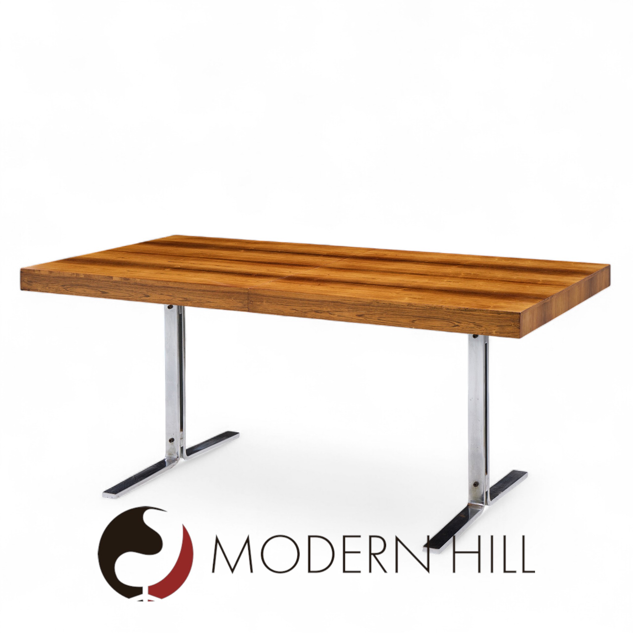 Poul Norreklit for Georg Petersens Mid Century Danish Rosewood and Chrome Hidden Leaf Expanding Dining Table