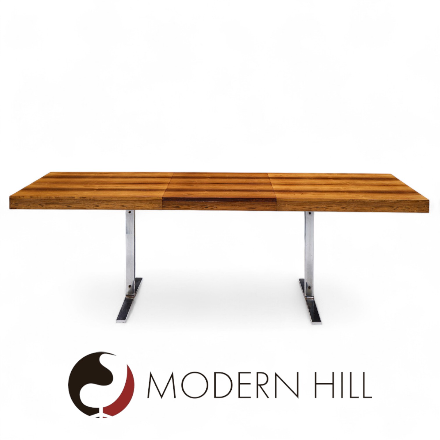 Poul Norreklit for Georg Petersens Mid Century Danish Rosewood and Chrome Hidden Leaf Expanding Dining Table