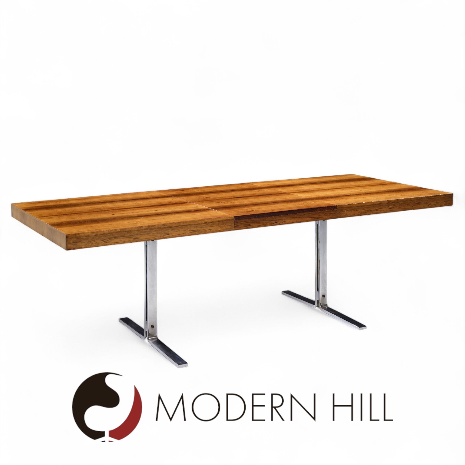 Poul Norreklit for Georg Petersens Mid Century Danish Rosewood and Chrome Hidden Leaf Expanding Dining Table