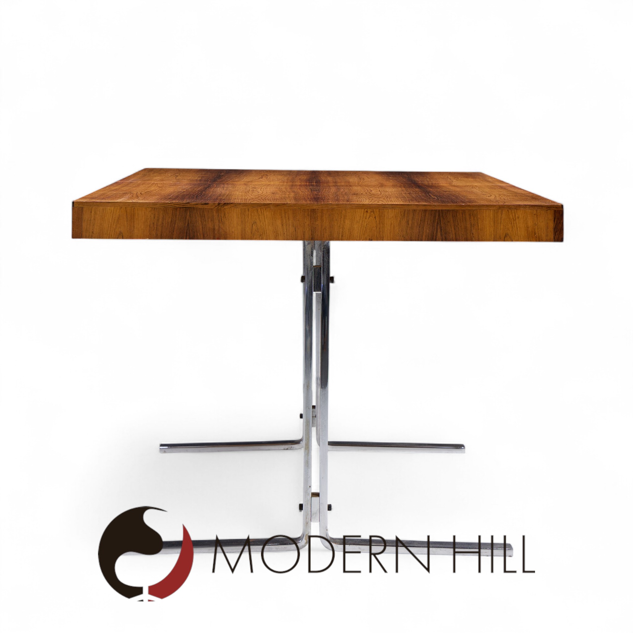 Poul Norreklit for Georg Petersens Mid Century Danish Rosewood and Chrome Hidden Leaf Expanding Dining Table