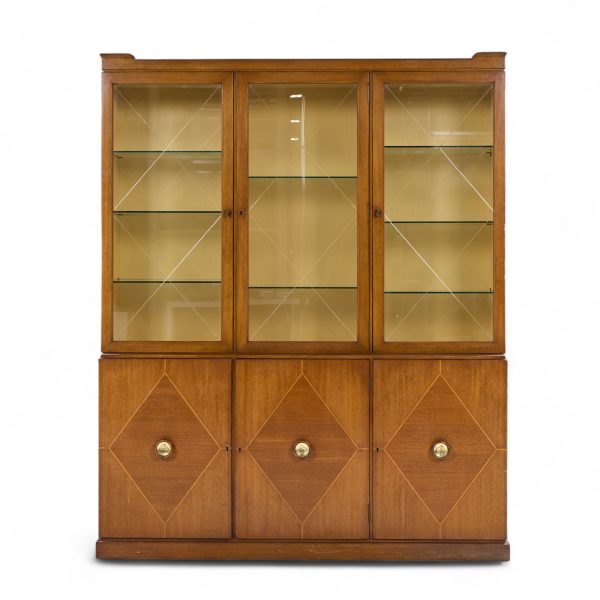 Tommi Parzinger for Charak Modern Mid Century Mahogany Breakfront China Cabinet