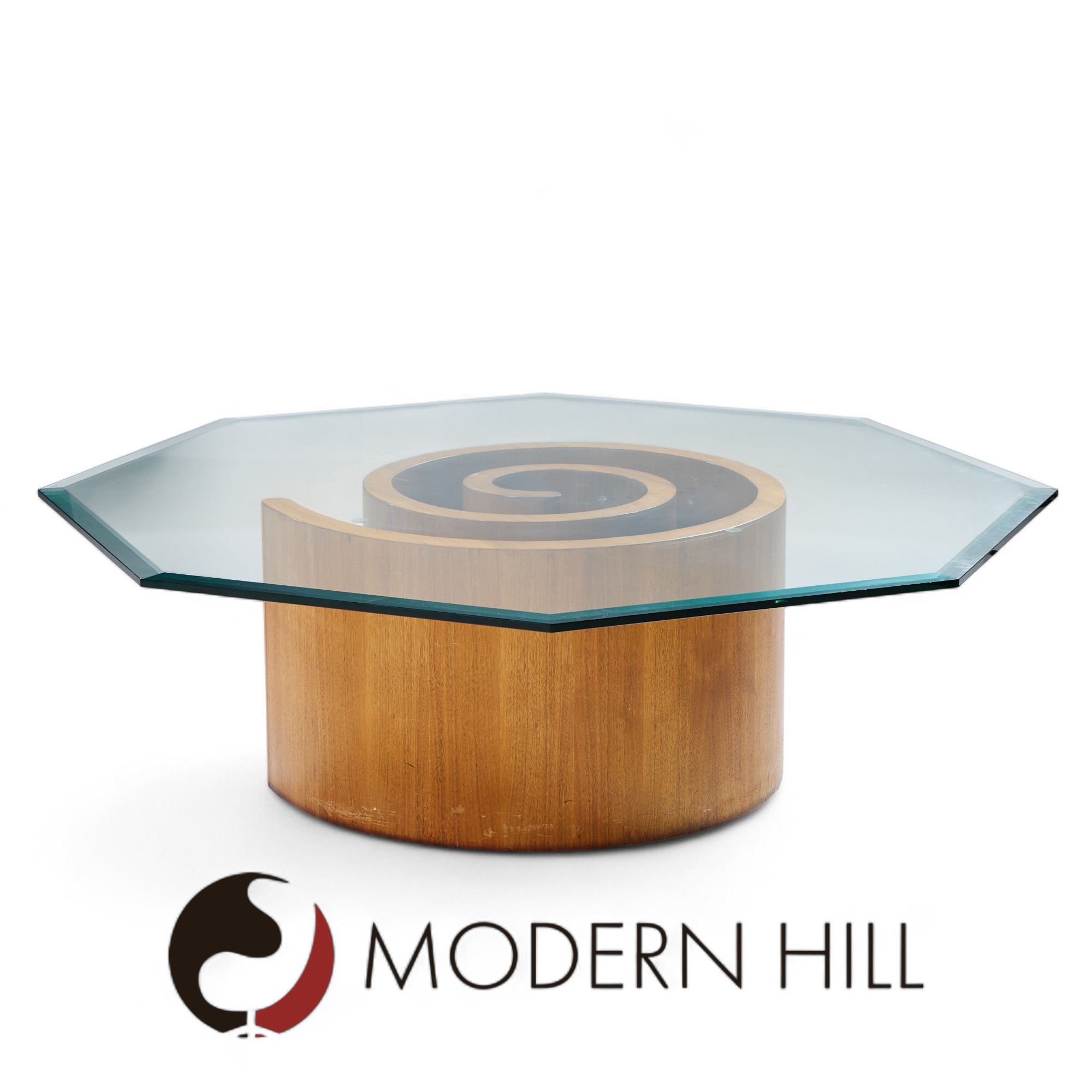 Vladimir Kagan Mid Century Walnut Snail Coffee Table