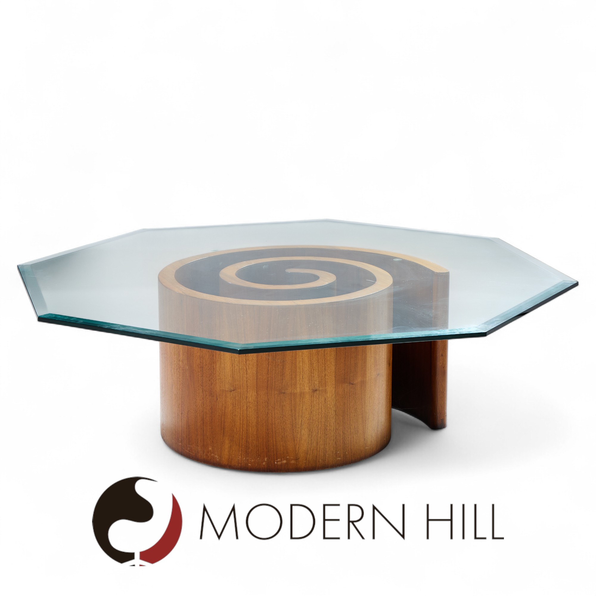 Vladimir Kagan Mid Century Walnut Snail Coffee Table