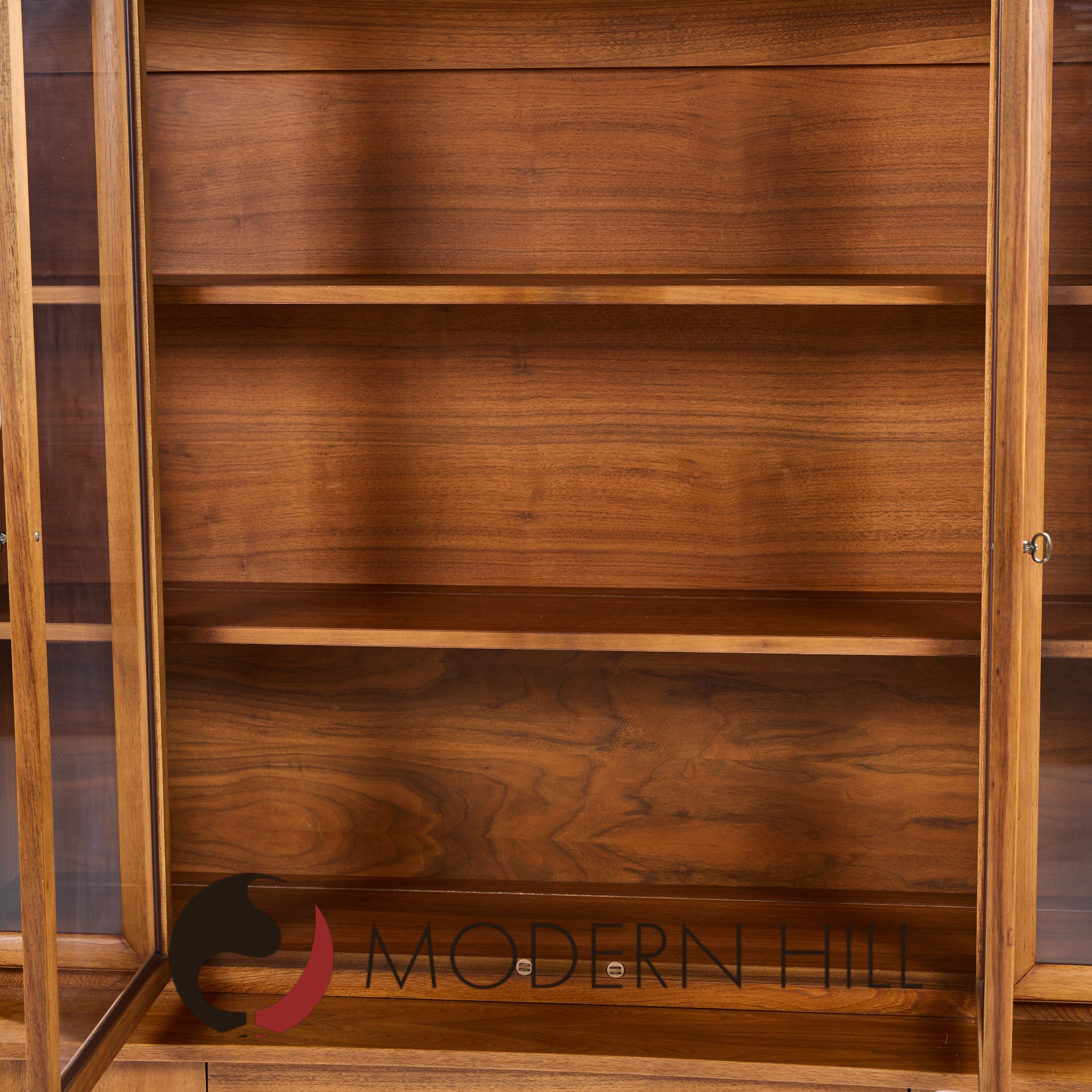 Young Manufacturing Mid Century Walnut Curved Credenza and Hutch