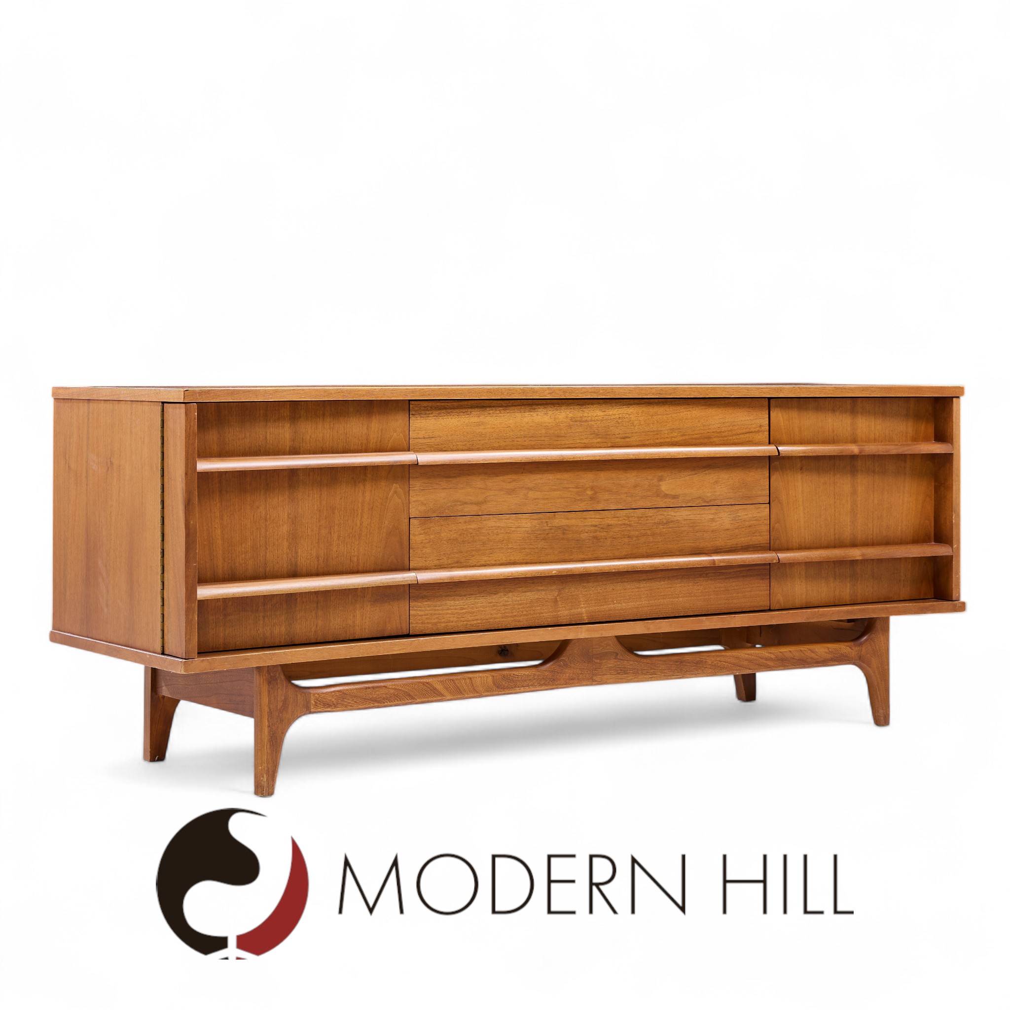 Young Manufacturing Mid Century Walnut Curved Credenza and Hutch