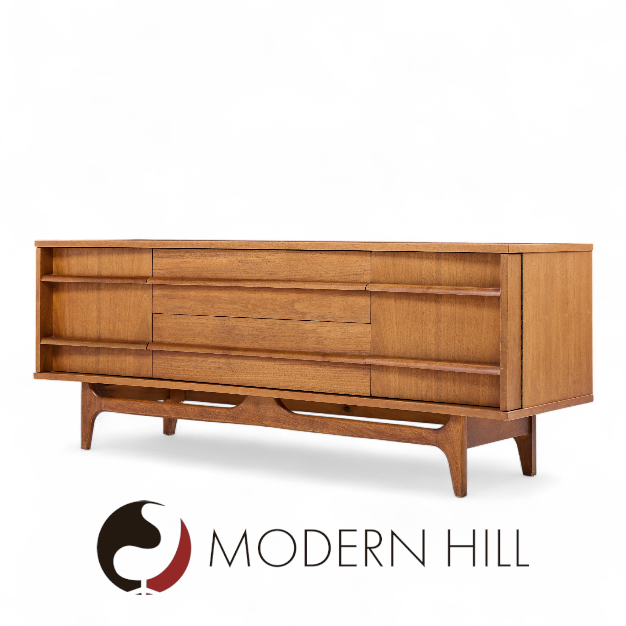 Young Manufacturing Mid Century Walnut Curved Credenza and Hutch