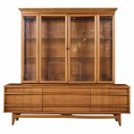 Young Manufacturing Mid Century Walnut Curverd Credenza and Hutch