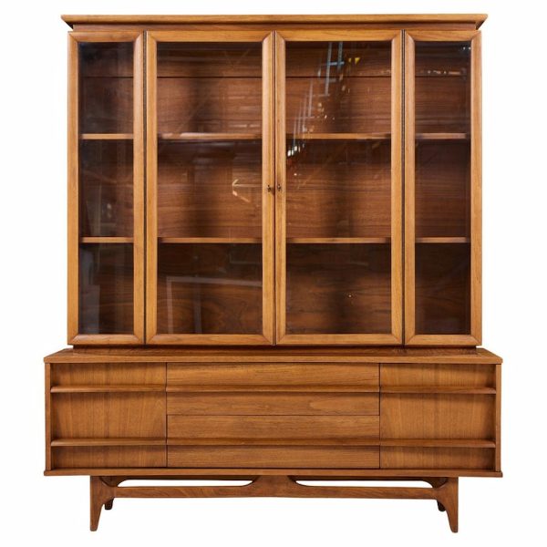 Young Manufacturing Mid Century Walnut Curved Credenza and Hutch