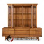 Young Manufacturing Mid Century Walnut Curverd Credenza and Hutch