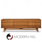 Young Manufacturing Mid Century Walnut Curverd Credenza and Hutch