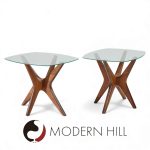 Adrian Pearsall for Craft Associates Mid Century Walnut Jacks Side Tables - Pair | Mid Century Modern Furniture - Mid Century Furniture Chicago Adrian Pearsall for Craft Associates Mid Century Walnut Jacks Side Tables - Pair