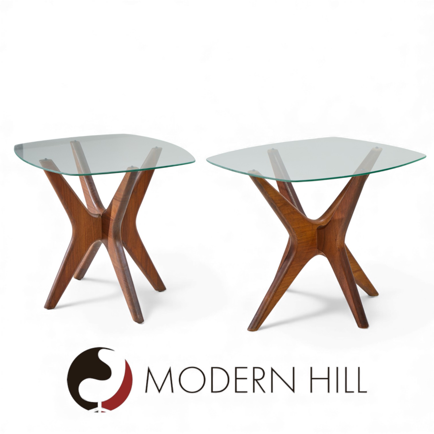 Adrian Pearsall for Craft Associates Mid Century Walnut Jacks Side Tables - Pair