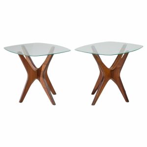 Adrian Pearsall for Craft Associates Mid Century Walnut Jacks Side Tables - Pair