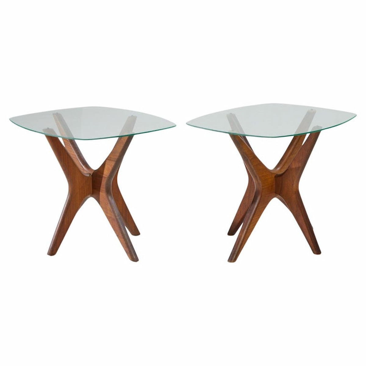 Adrian Pearsall for Craft Associates Mid Century Walnut Jacks Side Tables - Pair
