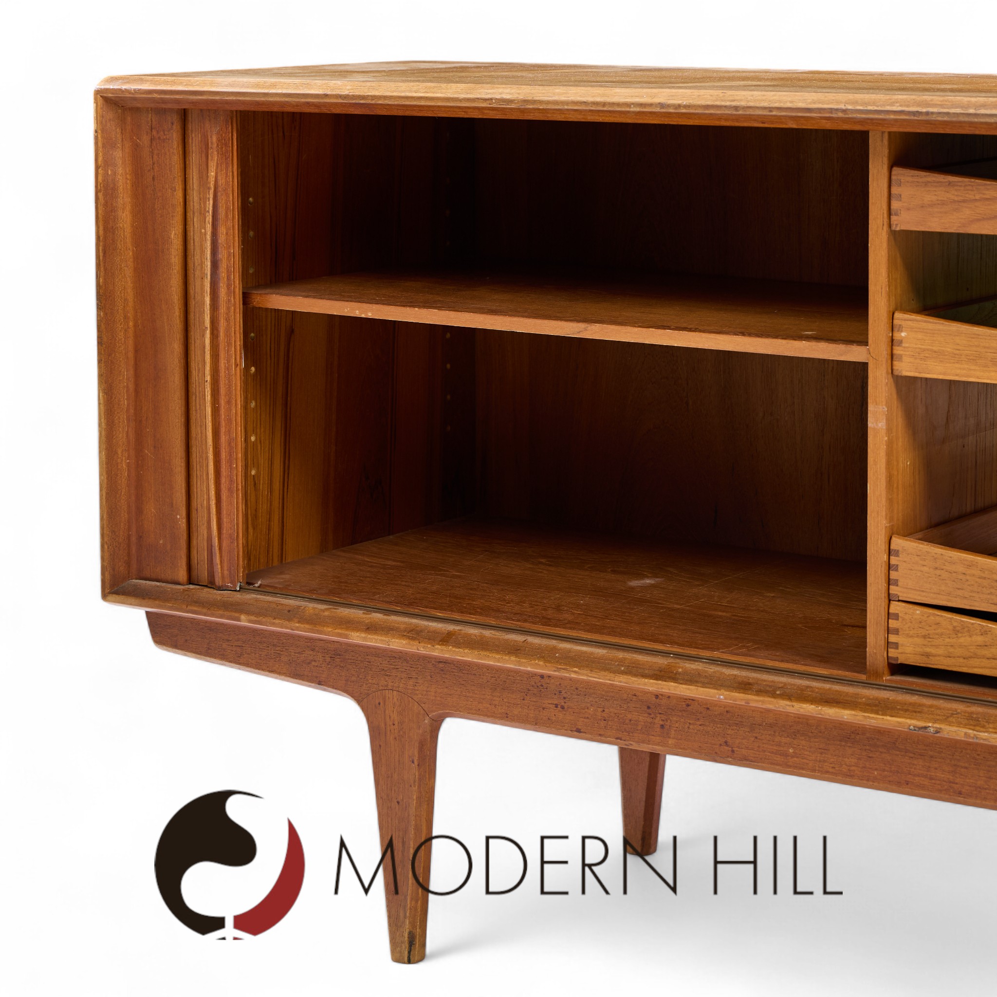 Bernhard Pedersen Mid Century Danish Teak Tambour Door Credenza