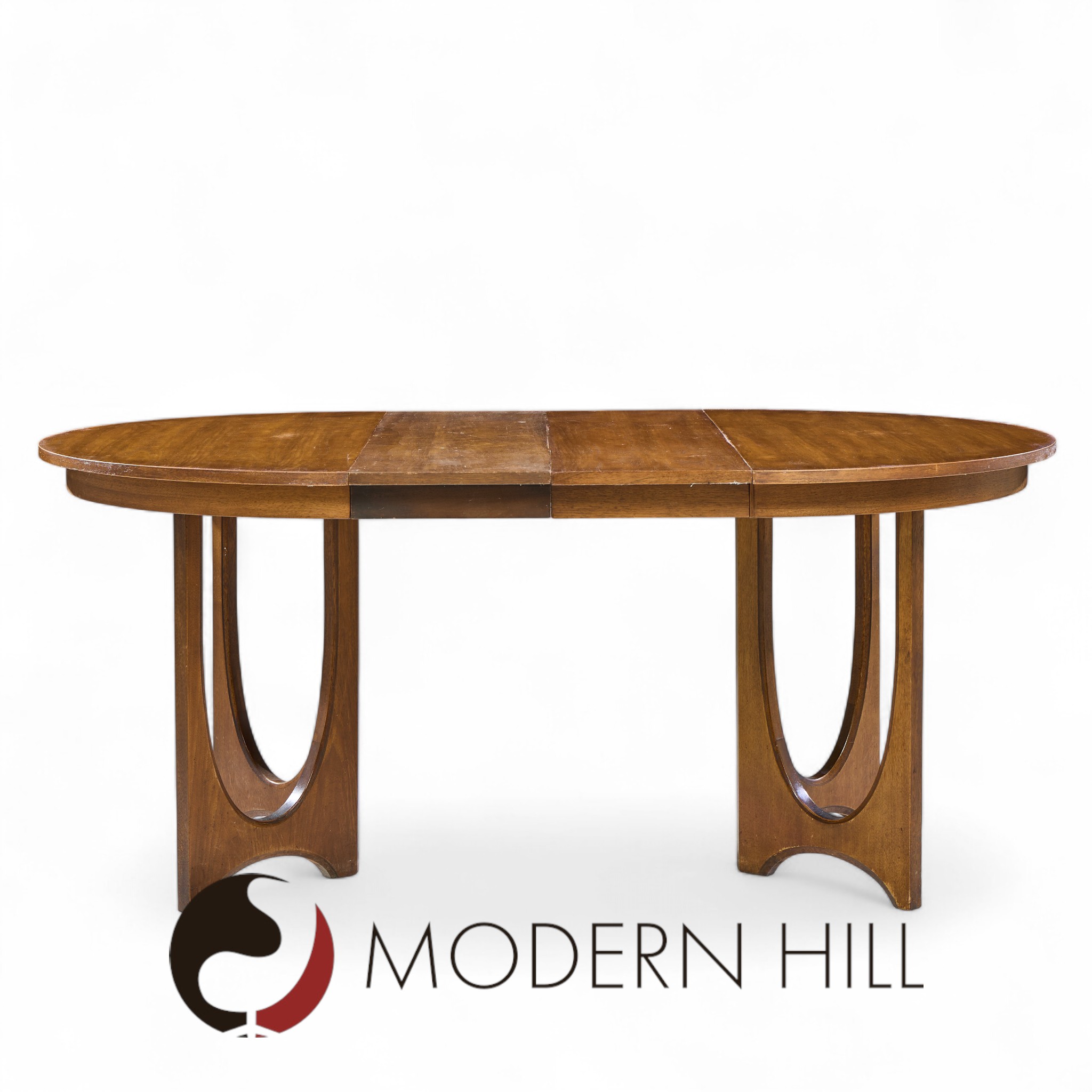 Broyhill Brasilia Mid Century Walnut Round Expanding Dining Table with 2 Leaves