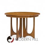 Broyhill Brasilia Mid Century Walnut Round Expanding Dining Table with 2 Leaves | Mid Century Modern Furniture - Mid Century Furniture Chicago Broyhill Brasilia Mid Century Walnut Round Expanding Dining Table with 2 Leaves