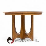 Broyhill Brasilia Mid Century Walnut Round Expanding Dining Table with 2 Leaves | Mid Century Modern Furniture - Mid Century Furniture Chicago Broyhill Brasilia Mid Century Walnut Round Expanding Dining Table with 2 Leaves