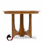 Broyhill Brasilia Mid Century Walnut Round Expanding Dining Table with 2 Leaves | Mid Century Modern Furniture - Mid Century Furniture Chicago Broyhill Brasilia Mid Century Walnut Round Expanding Dining Table with 2 Leaves