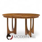 Broyhill Brasilia Mid Century Walnut Round Expanding Dining Table with 2 Leaves | Mid Century Modern Furniture - Mid Century Furniture Chicago Broyhill Brasilia Mid Century Walnut Round Expanding Dining Table with 2 Leaves