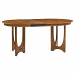 Broyhill Brasilia Mid Century Walnut Round Expanding Dining Table with 2 Leaves | Mid Century Modern Furniture - Mid Century Furniture Chicago Broyhill Brasilia Mid Century Walnut Round Expanding Dining Table with 2 Leaves