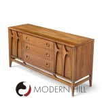 Broyhill Brasilia Mid Century Walnut and Brass Credenza and Hutch