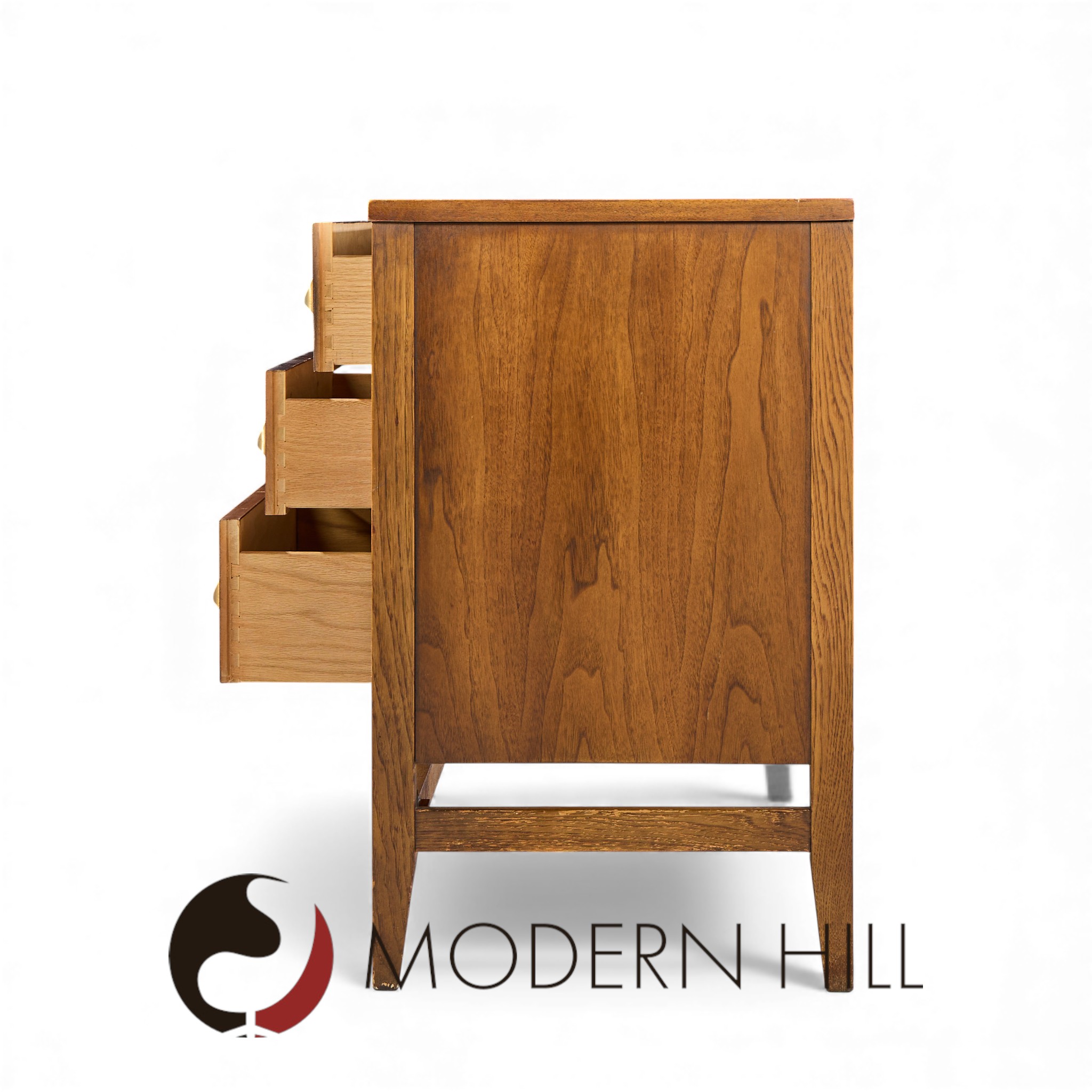 Broyhill Brasilia Mid Century Walnut and Brass Credenza and Hutch