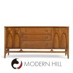 Broyhill Brasilia Mid Century Walnut and Brass Credenza and Hutch