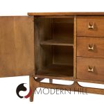 Broyhill Brasilia Mid Century Walnut and Brass Credenza and Hutch
