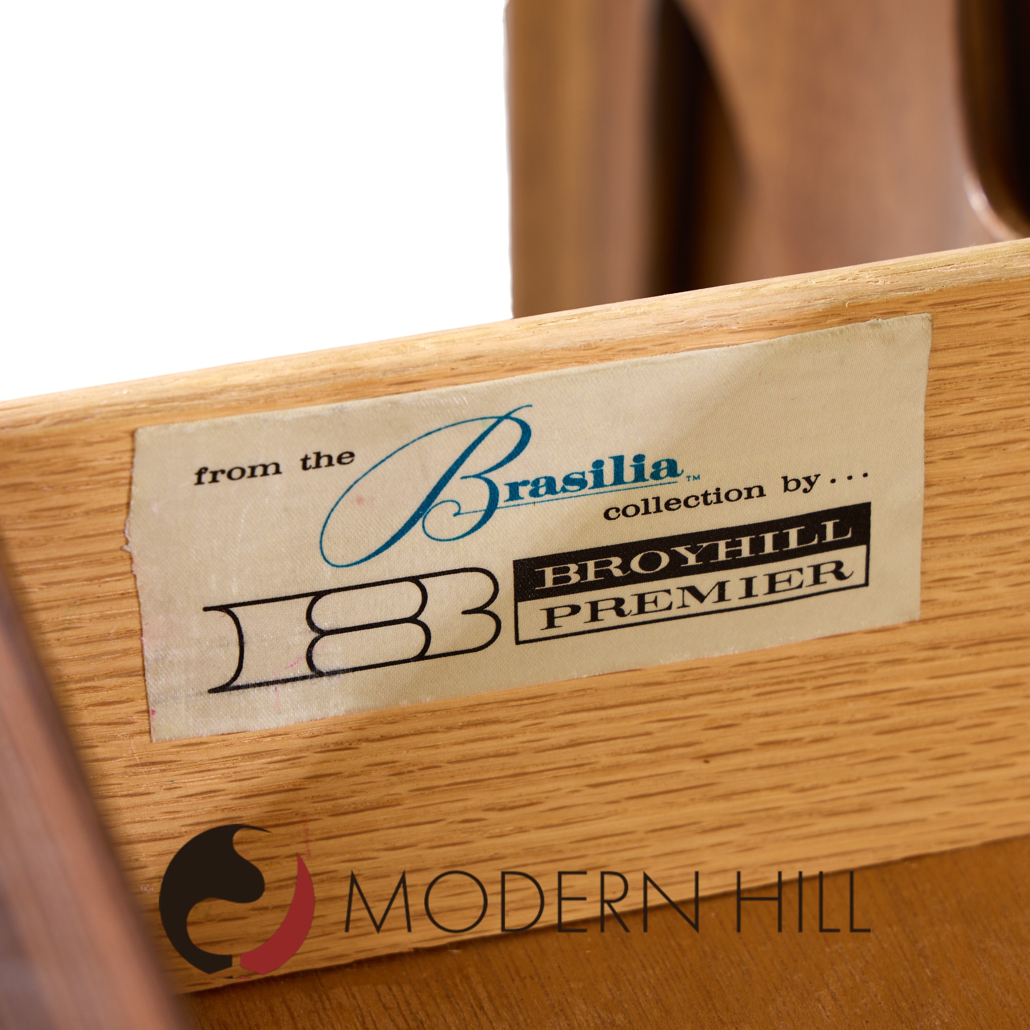 Broyhill Brasilia Mid Century Walnut and Brass Credenza and Hutch