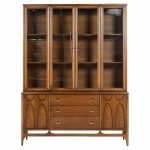 Broyhill Brasilia Mid Century Walnut and Brass Credenza and Hutch