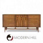 Broyhill Brasilia Mid Century Walnut and Brass Lowboy Dresser