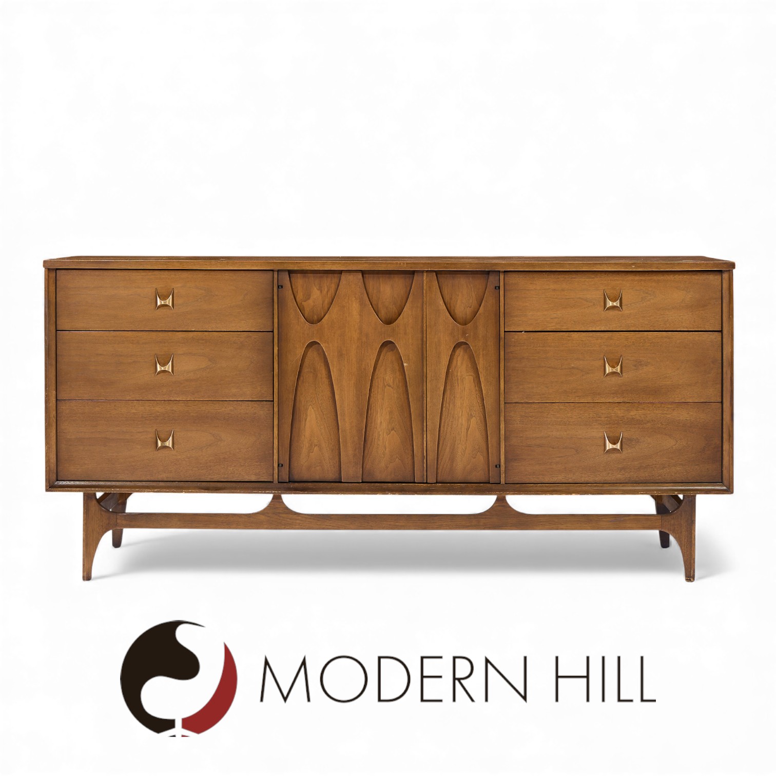 Broyhill Brasilia Mid Century Walnut and Brass Lowboy Dresser