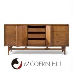 Broyhill Brasilia Mid Century Walnut and Brass Lowboy Dresser